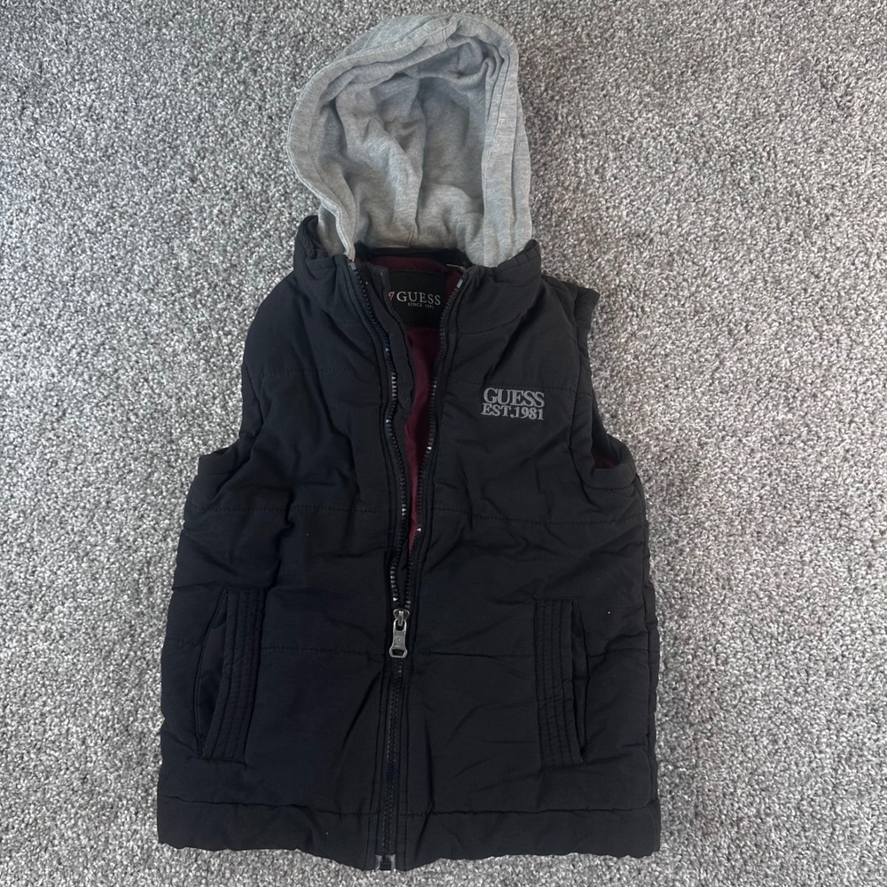 Guess Puffer Vest Kids Large 7 Nylon Hooded Quilted Sleeveless Jacket Winter